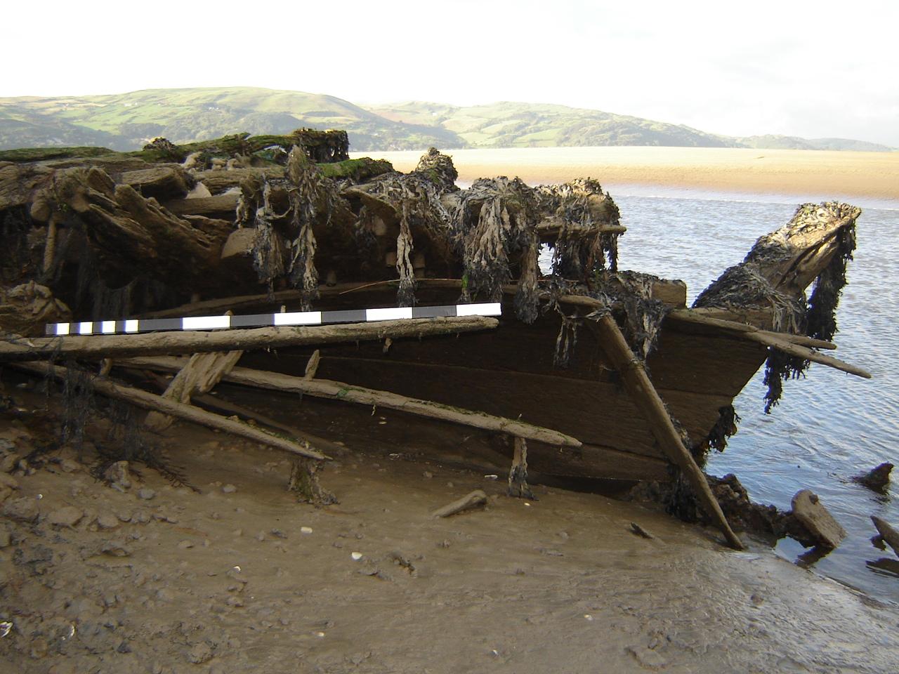 Remains of a Slate Schooner (Hulk 3) at Ynyslas Beach on the south bank of the River Dovey